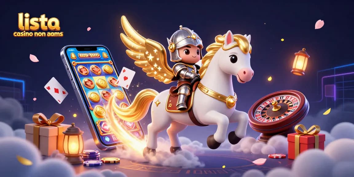 Gioca a giochi emozionanti presso lista casino non aams con un cavallo stellare e un cavaliere tra monete e carte.