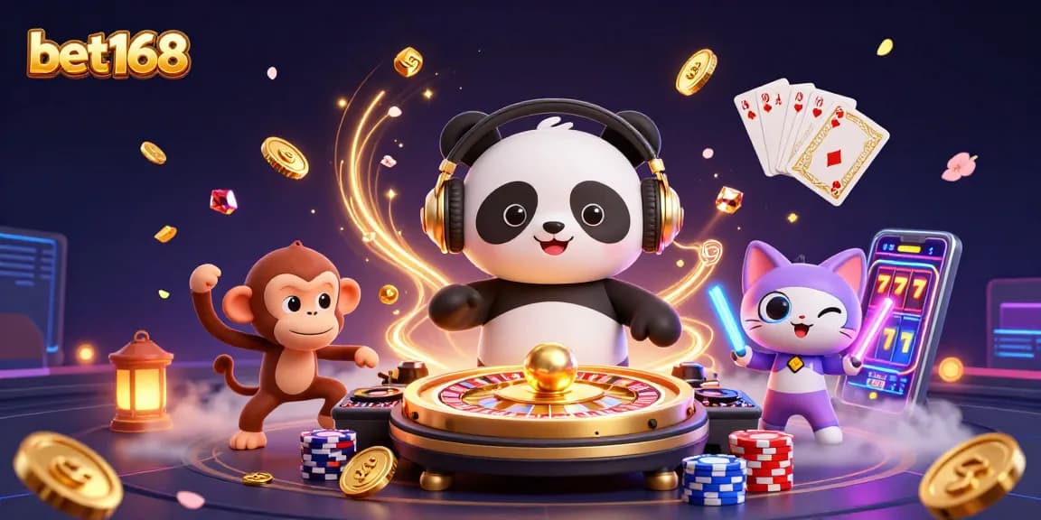 Experience thrilling gameplay at bet168 with vibrant casino characters amidst cascading coins and lively atmosphere.