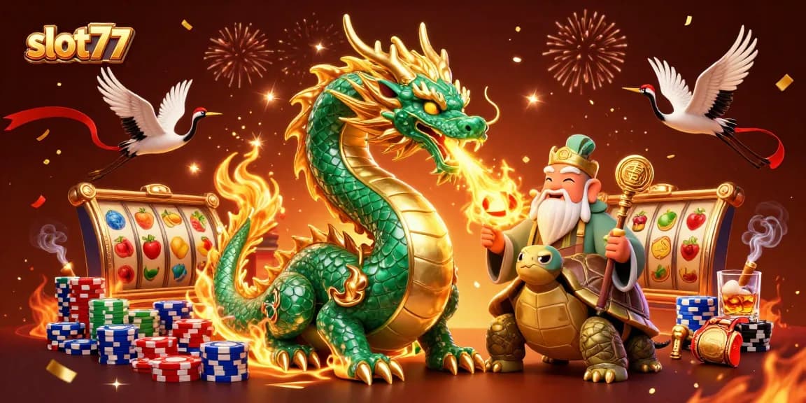 Spin to win with slot77 in a vibrant, action-packed casino adventure illustration.
