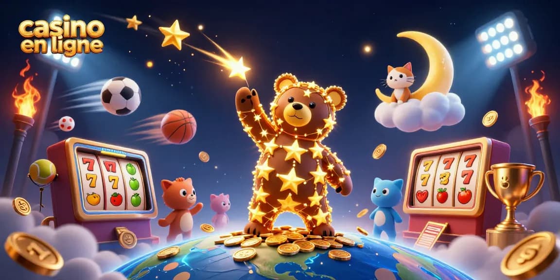Jouez aux jeux de casino en ligne avec un ours constellation et des éléments de machines à sous.