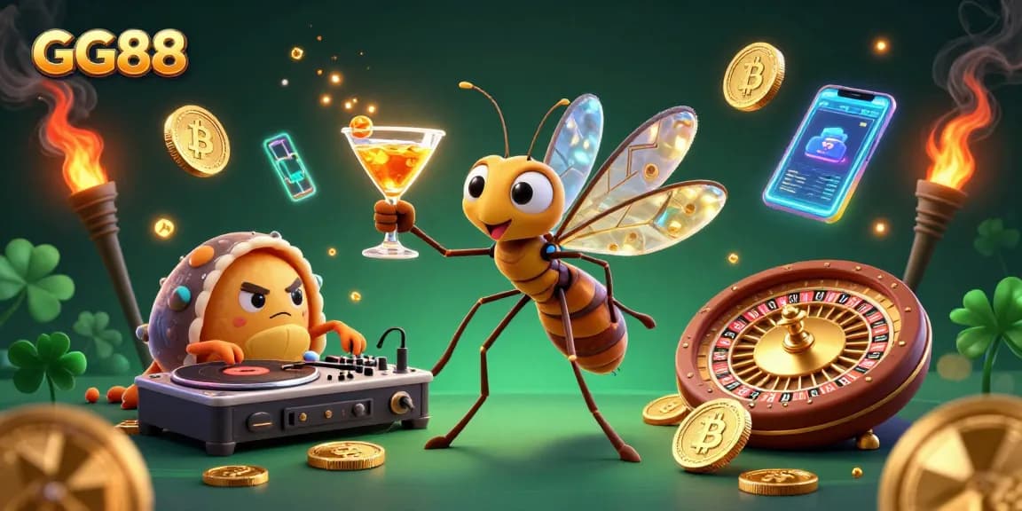 Experience thrilling gameplay at GG88, enriched by vibrant casino elements and glowing crypto coins.
