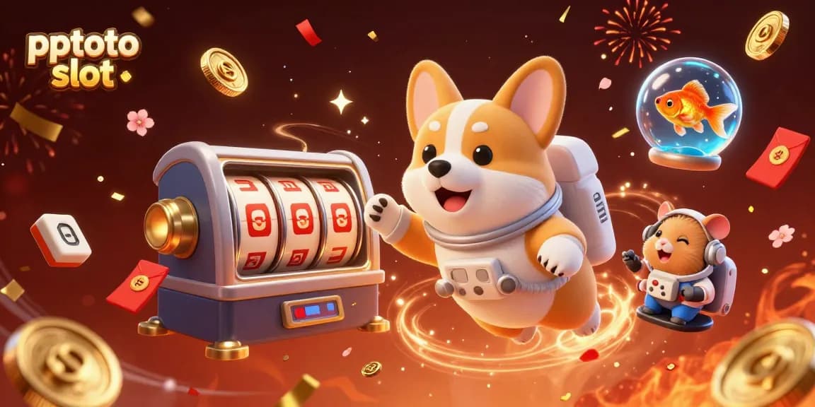 Experience the thrill of pptoto slot games with a floating casino scene filled with vibrant elements.