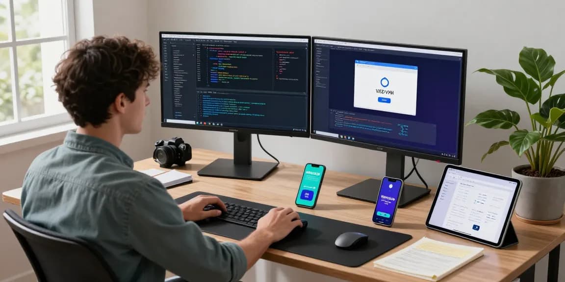 快连 software developer optimizing network solutions in a bright workspace