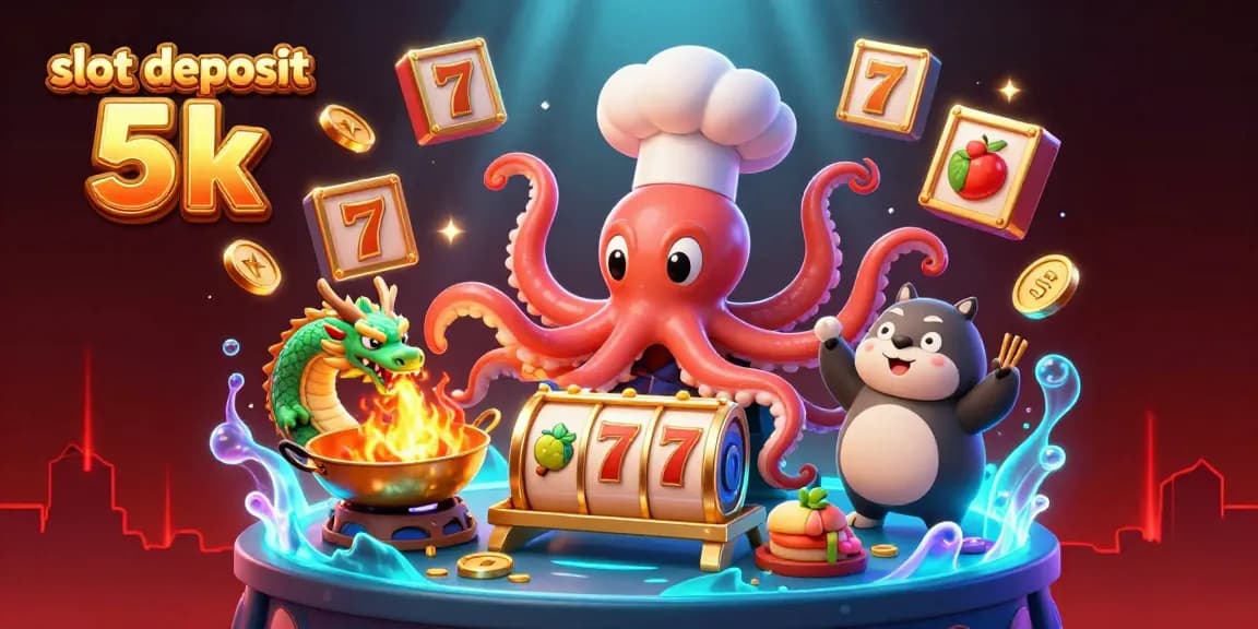 Experience the thrill of slot deposit 5k wins in a vibrant casino scene with animated characters and jackpots.