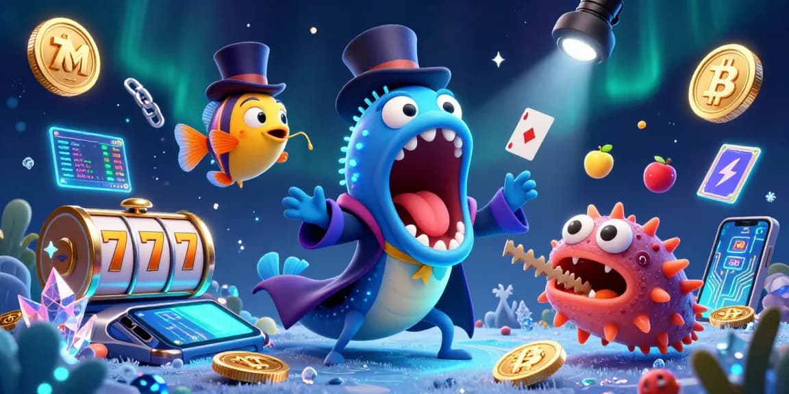 Experience 7M magic with underwater characters performing thrilling casino card tricks and vibrant game elements.