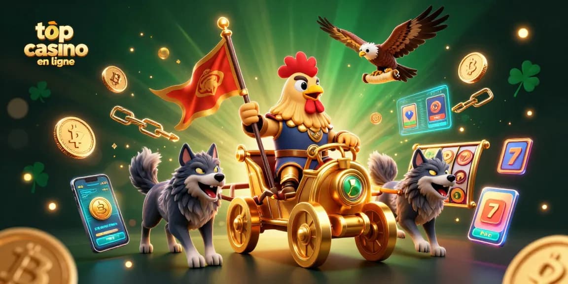 Action dans le top casino en ligne avec le seigneur coq et des éléments de jeu autour.