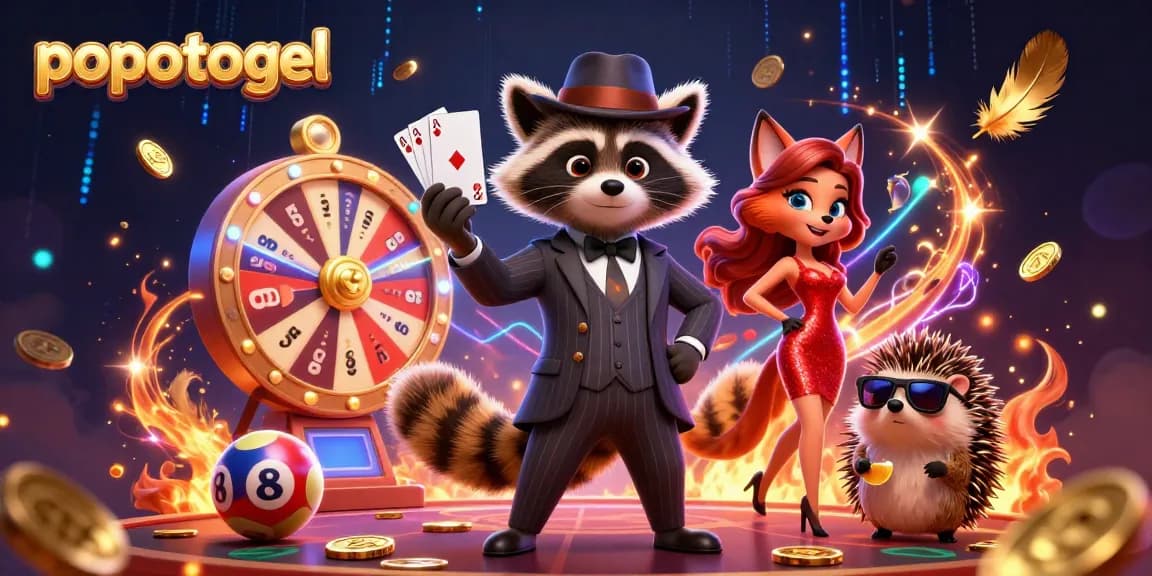 Experience the thrill of popotogel with a charming raccoon and vibrant lottery elements.