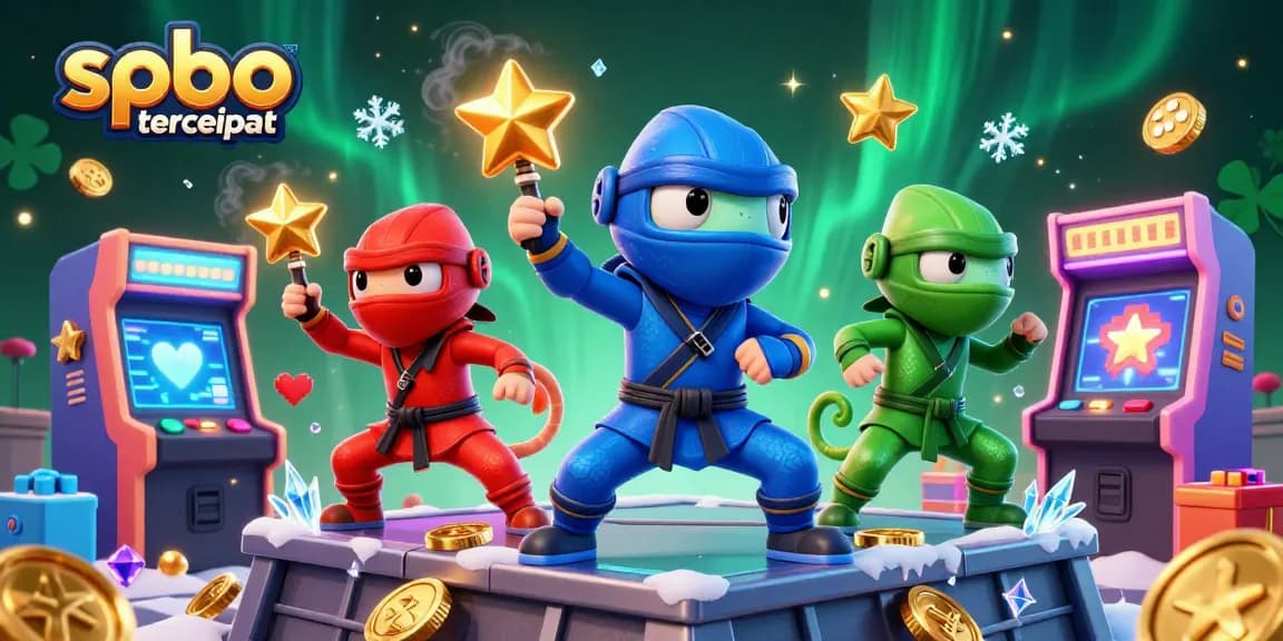 Engage with spbo tercepat through dynamic chameleon ninja characters in a vibrant casino arcade scene.