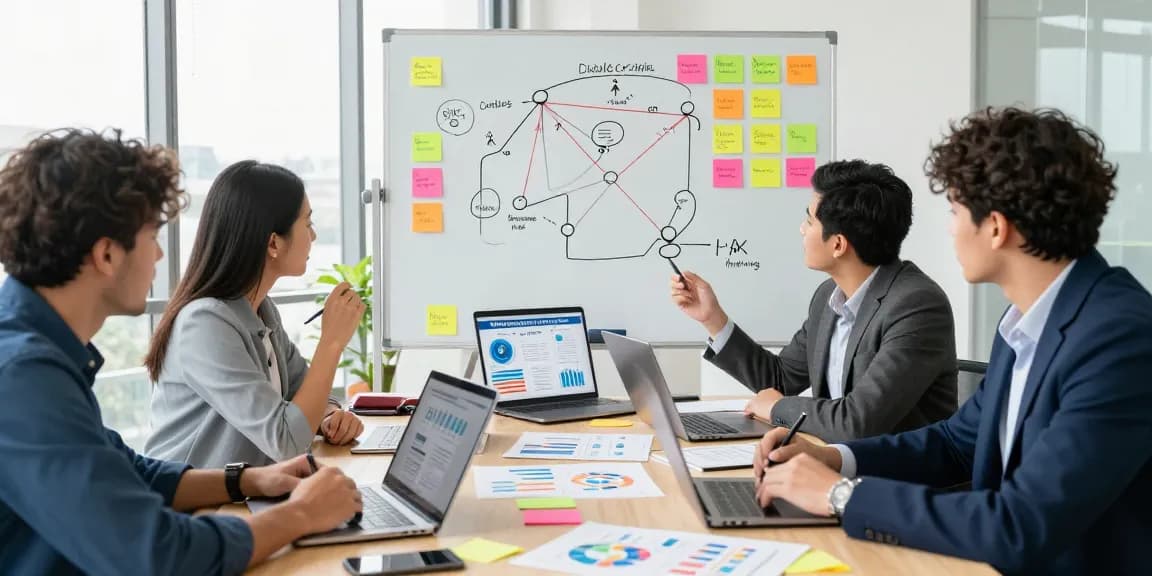Team strategizing digital marketing plans and insights with kecak4d elements in a vibrant office setting.