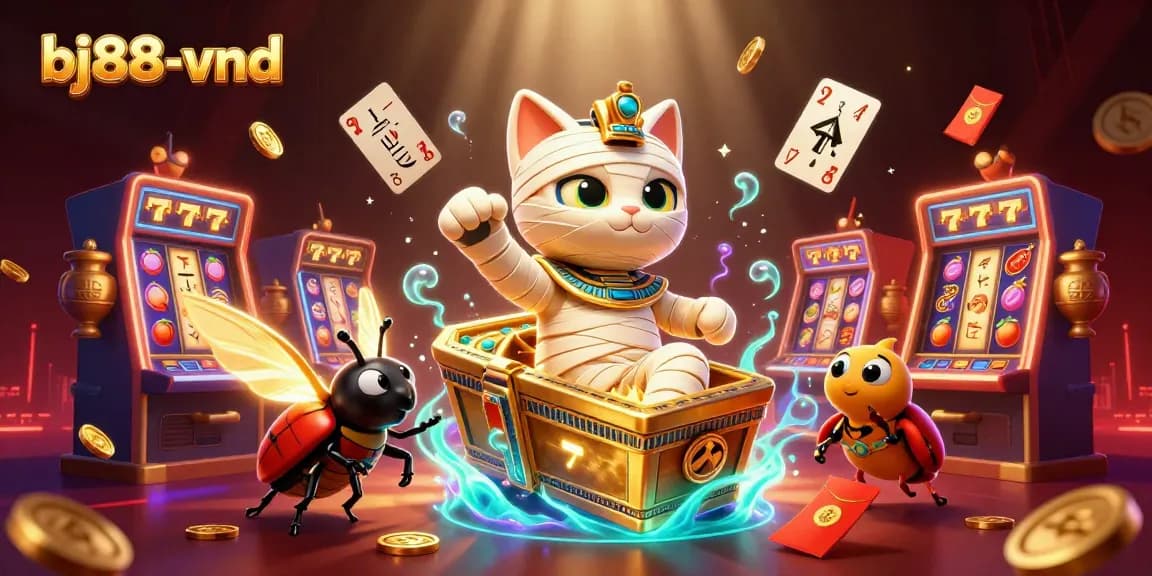 Engage with exciting casino action at bj88-vnd featuring a vibrant mummy cat and captivating game elements.