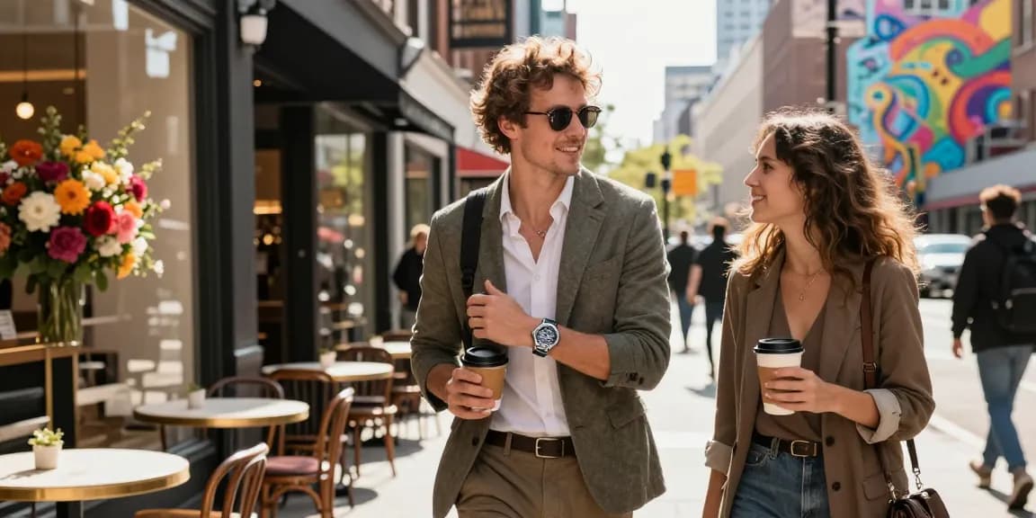 A fashionable individual showcasing a stylish super clone watch while enjoying city life, reflecting the quality of clone watches in a vibrant urban setting.