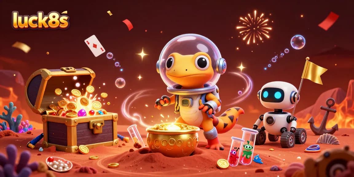 Experience thrilling gameplay at luck8s with a Martian gecko discovering a golden casino scene.