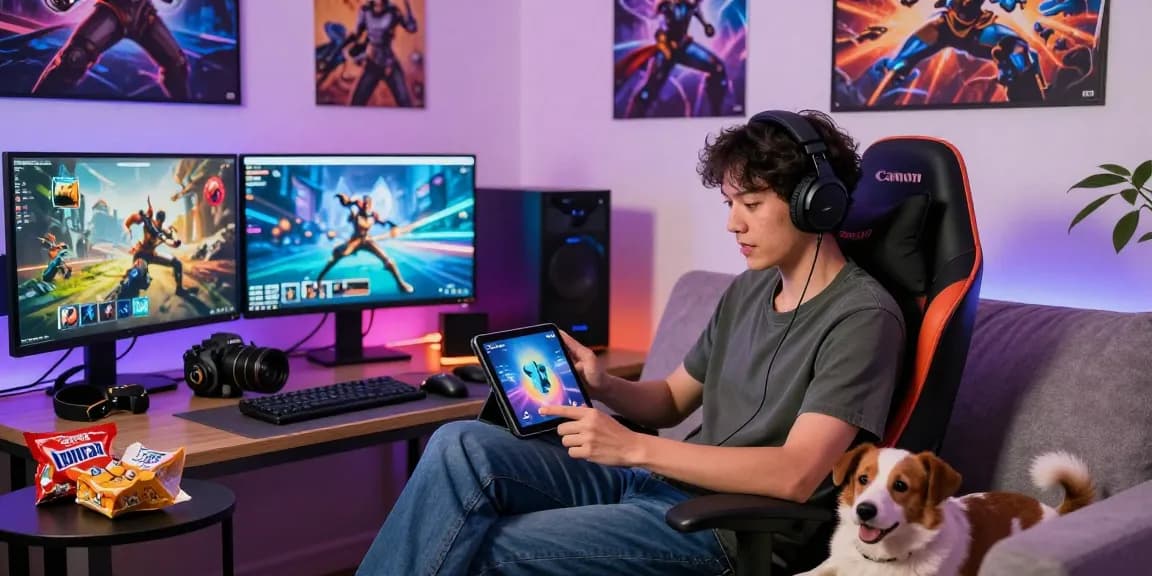 Enjoying gaming on indocair platform with a cozy atmosphere and accessories.