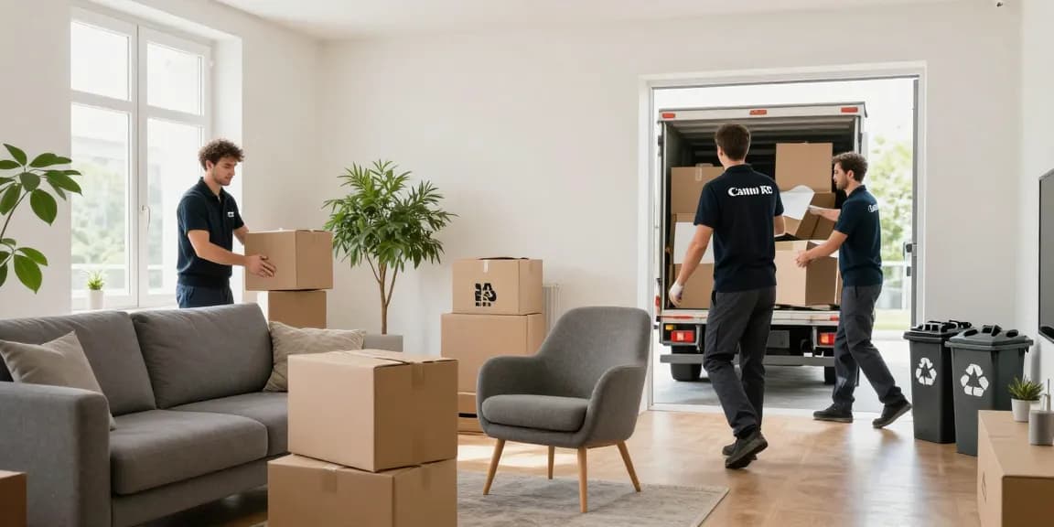Efficient Wohnungsentrümpelung Berlin service in action, clearing clutter in a bright apartment.