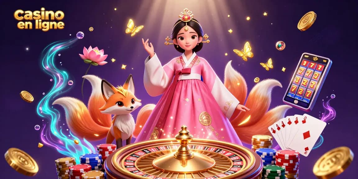 Découvrez l'excitation du casino en ligne avec des personnages élégants et des éléments de jeu dans une illustration vive.