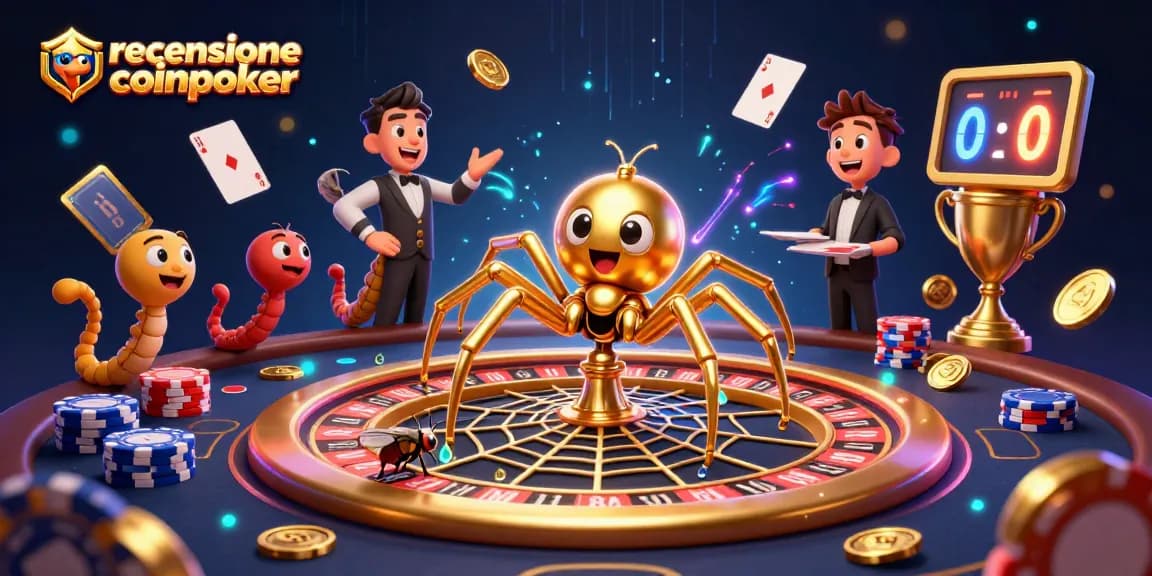 Scopri la recensione CoinPoker mentre il ragno d'oro gira una roulette con i giocatori nervosi.
