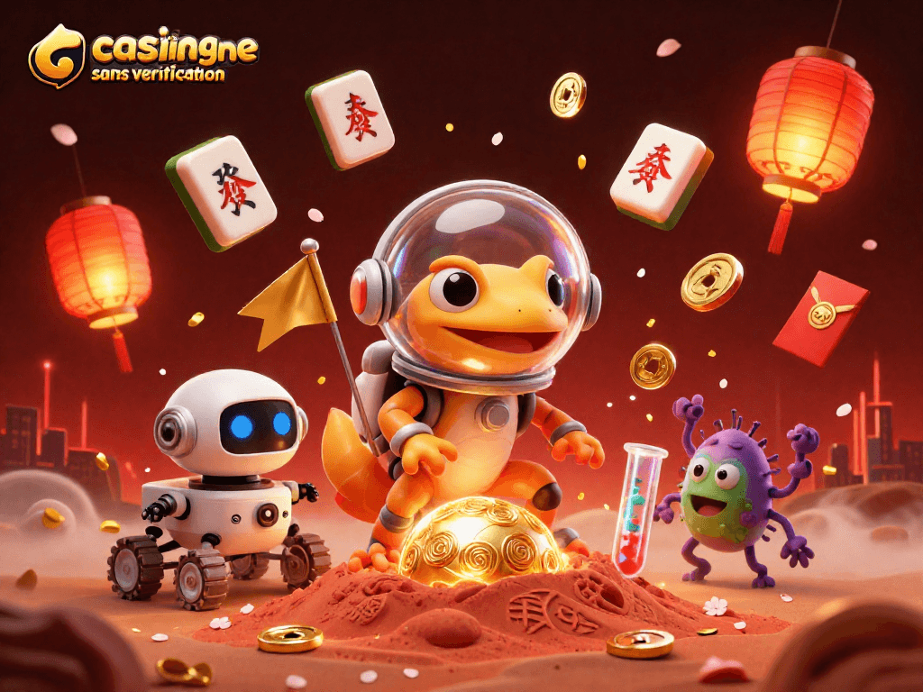 Jouez à un casino en ligne sans vérification avec un gecko martien et des éléments de jeu 3D captivants.