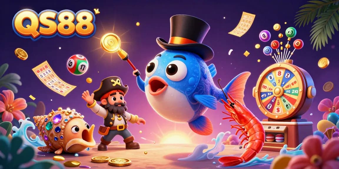 Experience the thrill of QS88 through vibrant casino elements with colorful visuals and engaging characters.