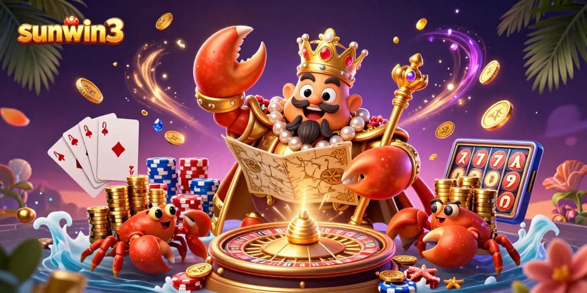 Experience thrilling gameplay at sunwin3 with vibrant casino elements and a unique golden crab king.