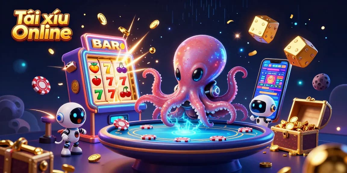 Experience Tài xỉu Online excitement in a detailed 3D alien casino scene with vibrant game elements.