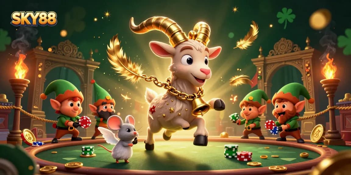 SKY88 showcases thrilling casino action with festive characters and exciting gambling elements.