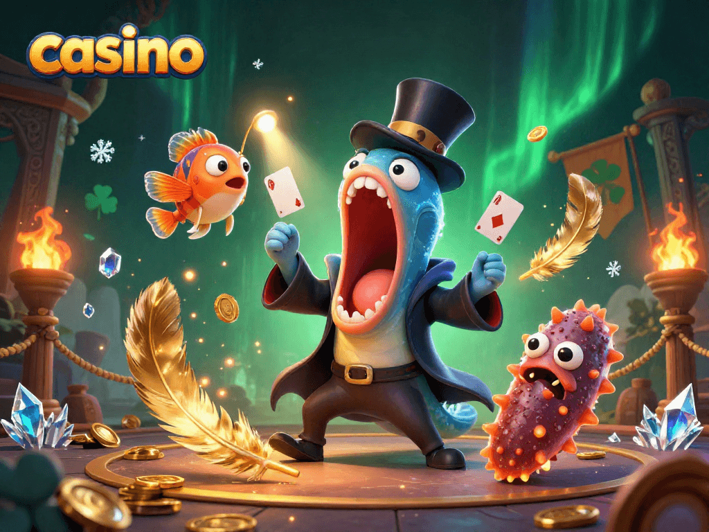 Engage in casino excitement with a bioluminescent eel magician, anglerfish spotlight, and sea cucumber act.