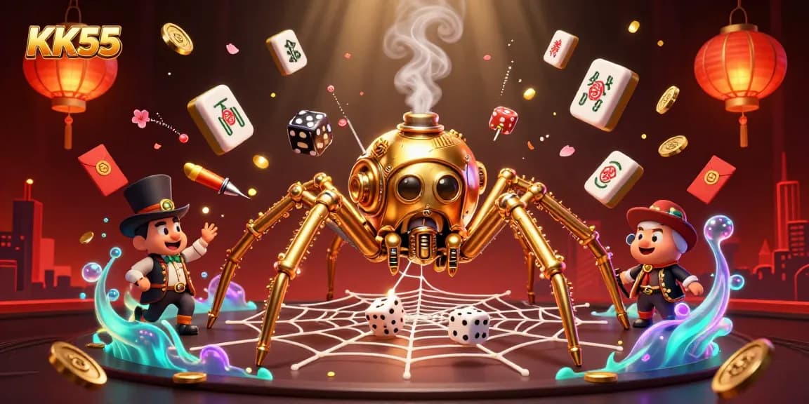Win big at KK55 with a steampunk spider and enchanting casino elements, showcasing rich visuals.