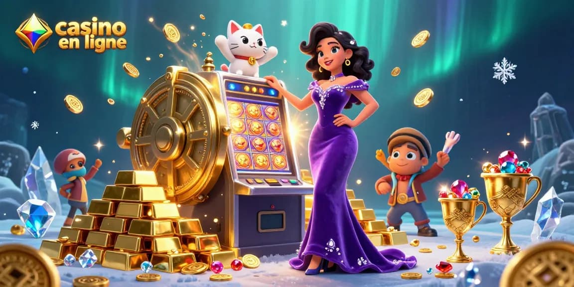 Experience excitement with our stunning casino en ligne scene featuring a jackpot slot machine and riches.