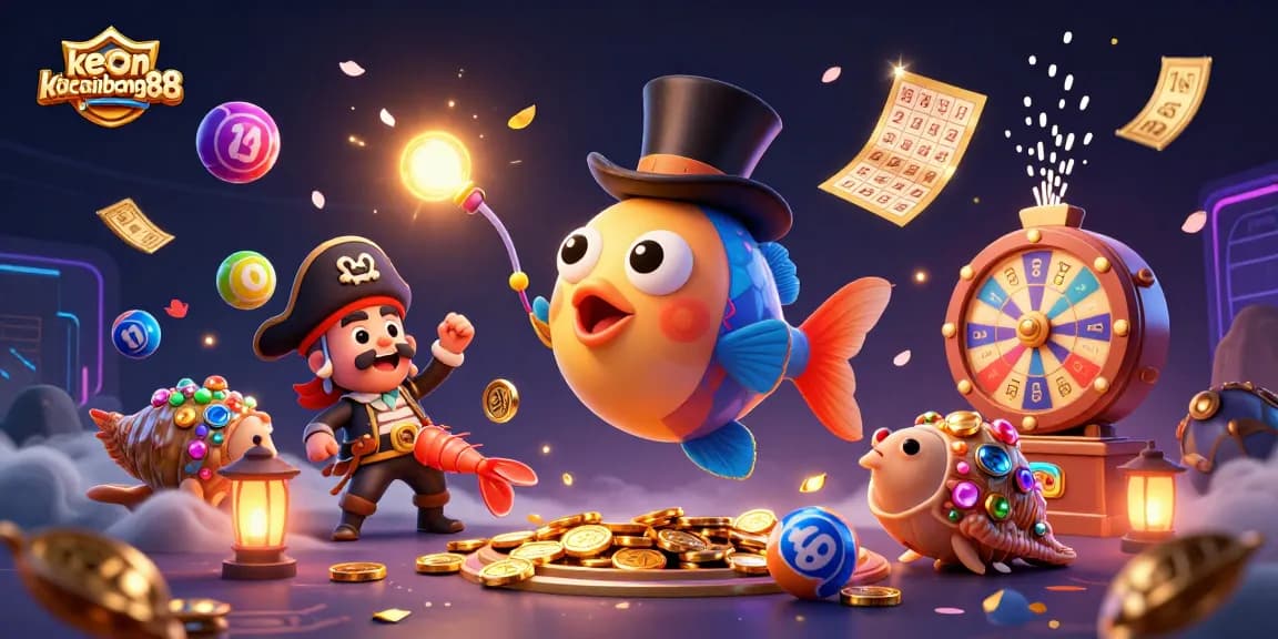 Engage with keonhacaibong88 as the anglerfish attracts golden coins amidst colorful lottery excitement.