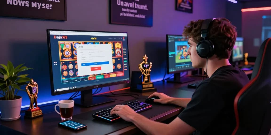 Engaging raja328 login scene featuring vibrant online gaming setup and player.