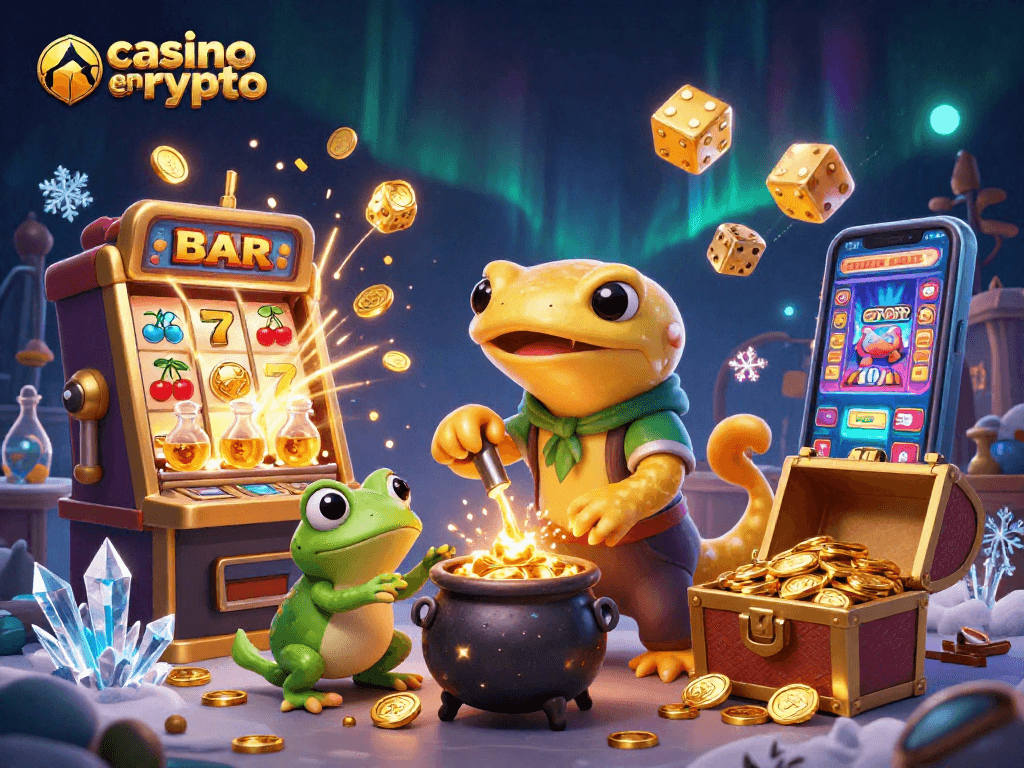 Jouez au casino en crypto : une illustration dynamique avec alchimistes et éléments de jeu