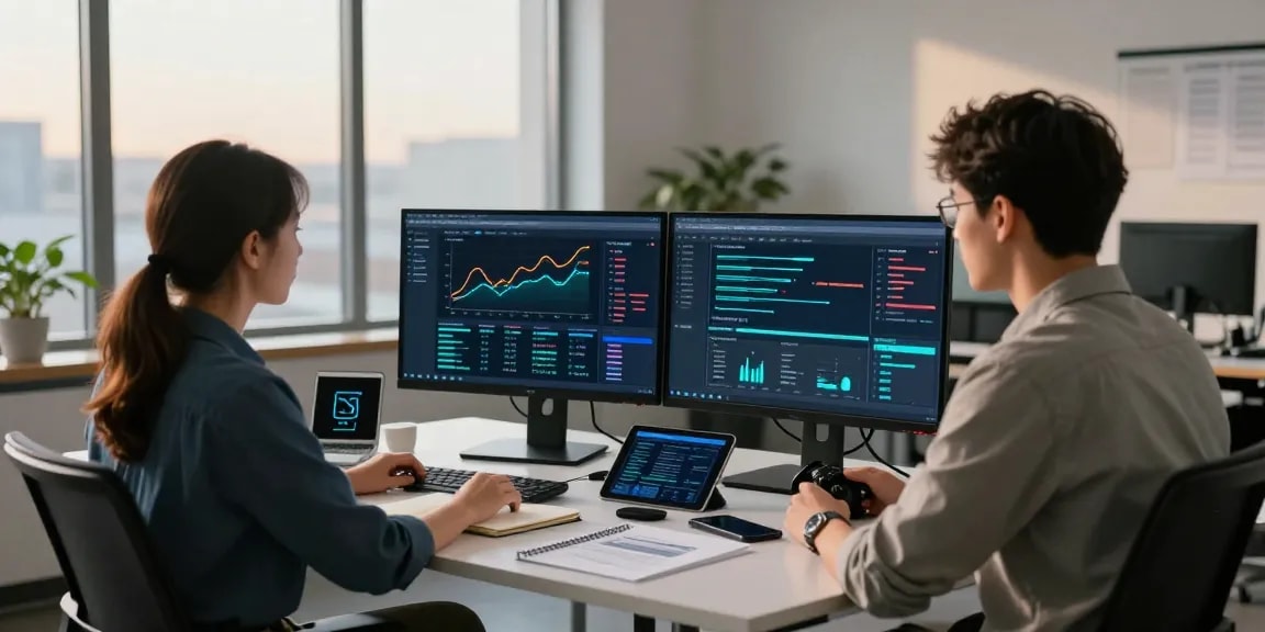 Analyzing the Best Darknet Markets 2026 in a modern office with multiple screens and analytics.