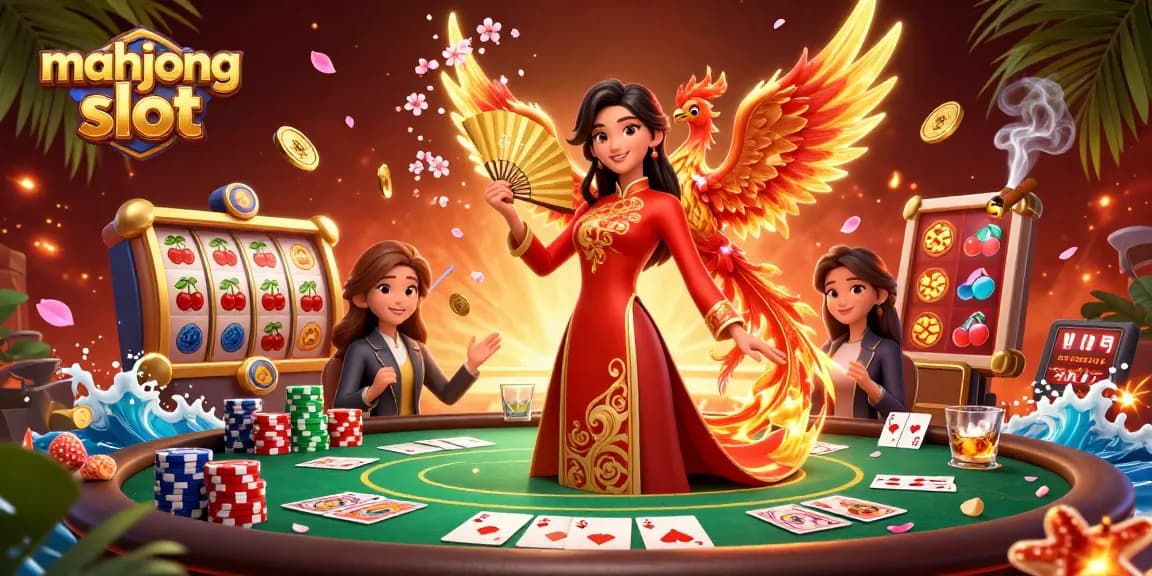 Experience the thrill of mahjong slot with a beautiful scene of gaming elements and vibrant characters.