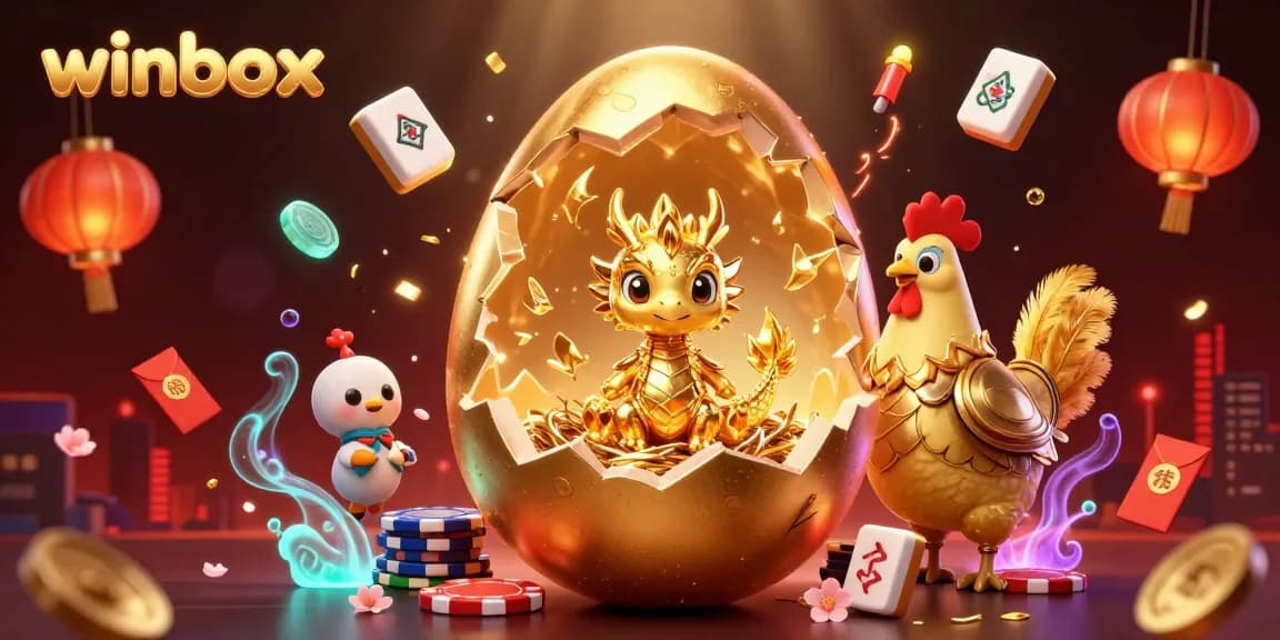 Experience thrilling gameplay at winbox with a majestic golden dragon amidst fortune and gaming elements.