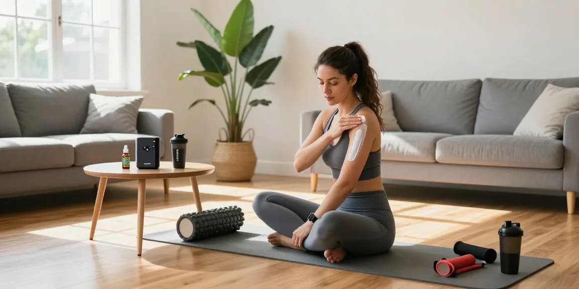 lost mary bm6000 vape device alongside CBD topical cream in a post-workout recovery scene, promoting natural wellness.