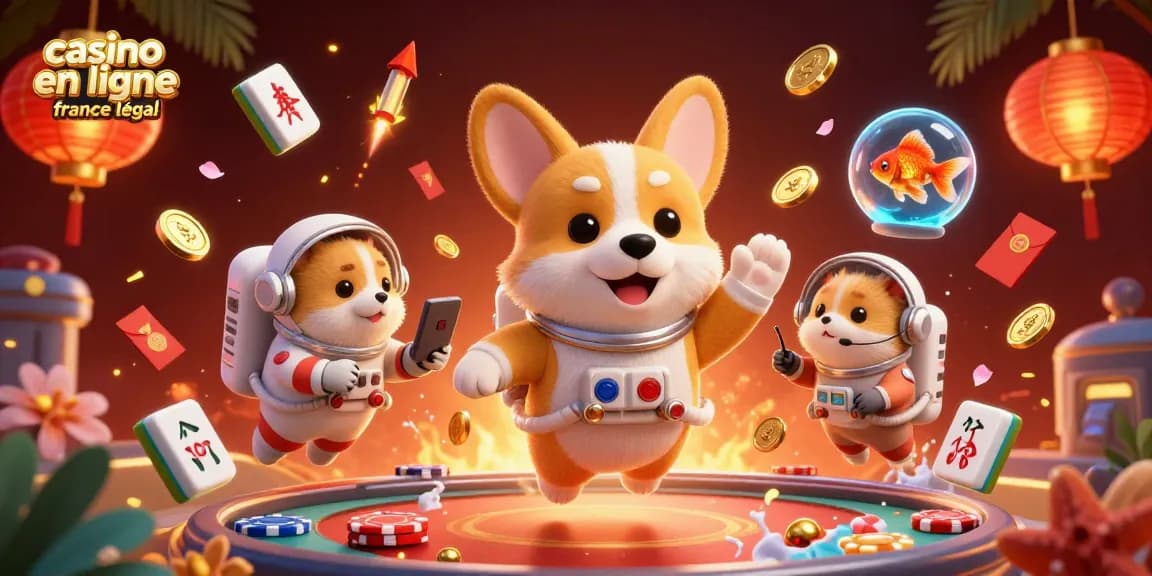 Explorez le casino en ligne légal en France avec vos personnages préférés dans une illustration vibrante.