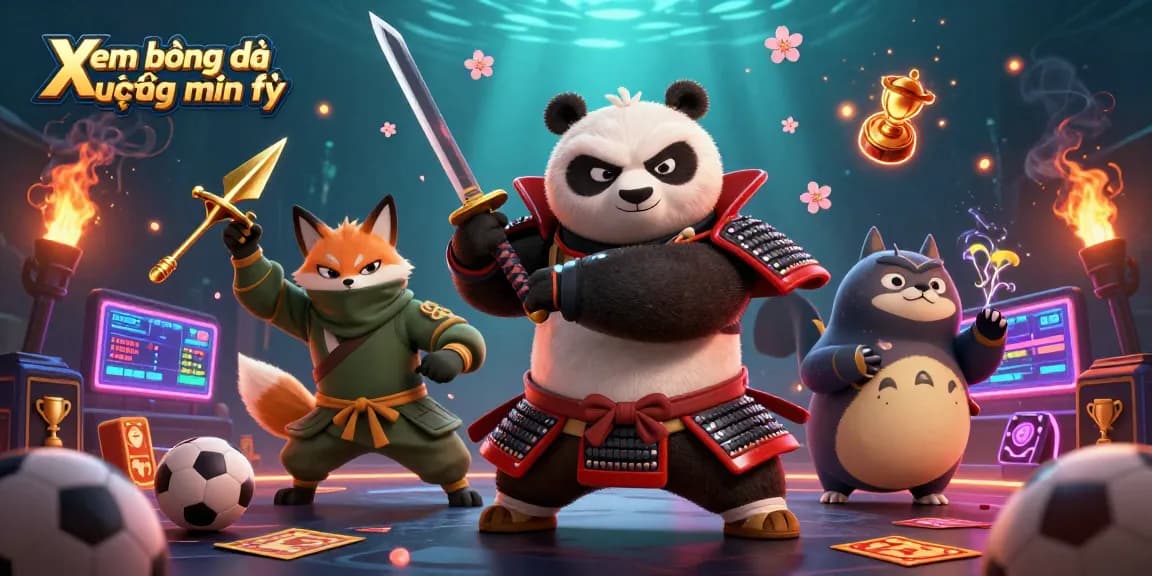 Xem bóng đá trực tiếp miễn phí with dynamic sports betting symbols and vibrant characters in action.