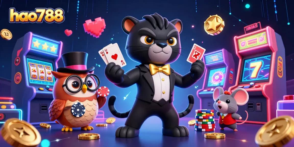 Menangkan permainan slot di hao788 dengan panther stylish dan teman lucu di kasino.
