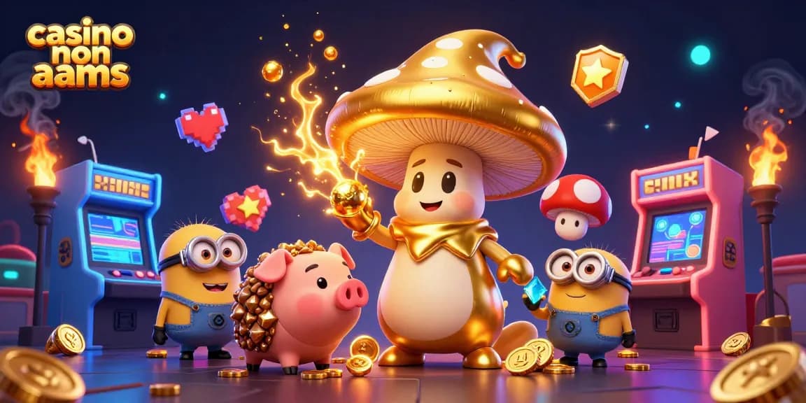 Scopri il fascino dei casino non aams, con un mago dei funghi e gemme scintillanti in un ambiente magico.
