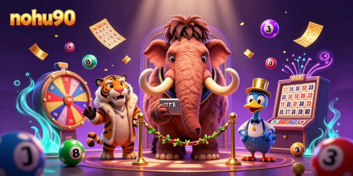 Engage in vibrant gambling excitement with nohu90 at a lively casino scene featuring animated creatures and dazzling game elements.