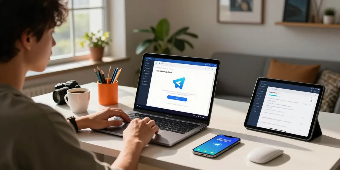 Using Telegram on Android in China, showcasing a vibrant workspace with tech gadgets.