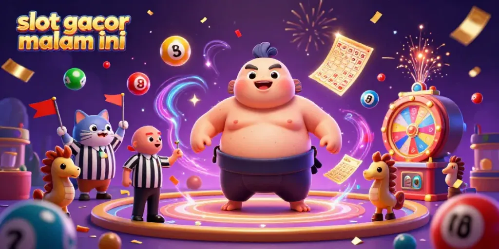 Experience slot gacor malam ini with a lively underwater casino scene showcasing a playful fugu and festive elements.