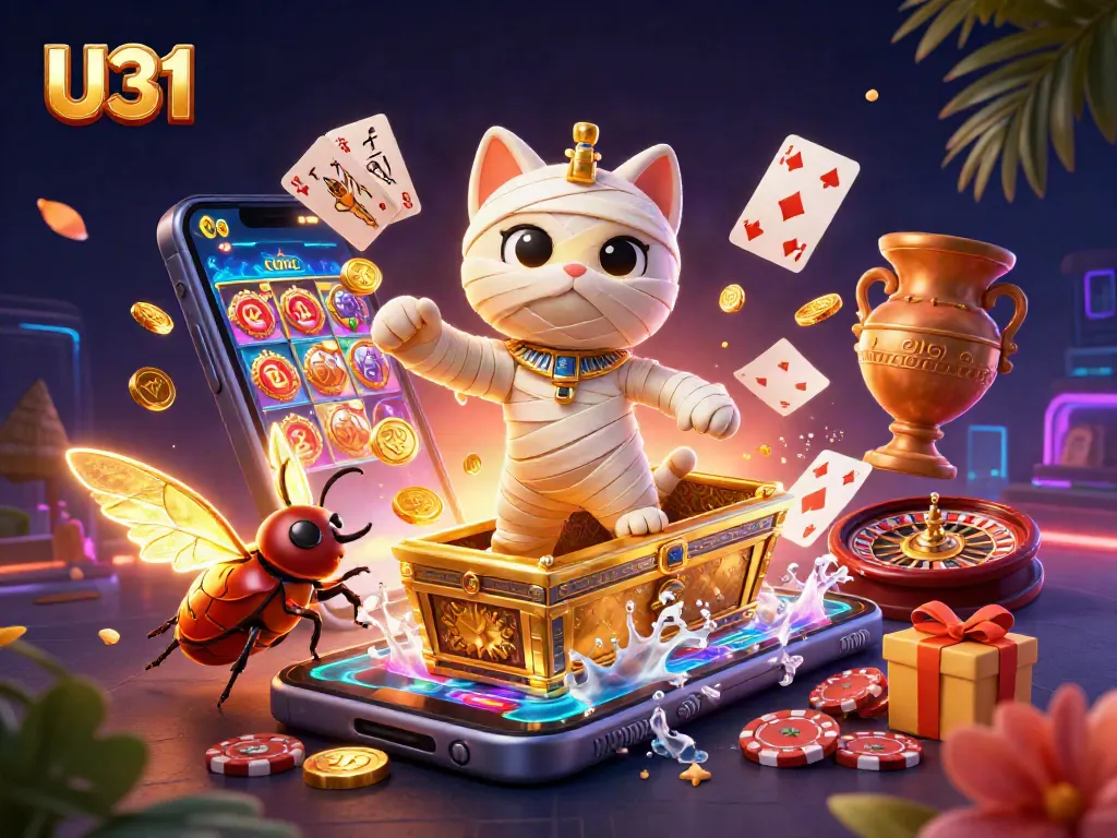 Experience U31's immersive casino adventure with a 3D mummy cat and exciting slot games.