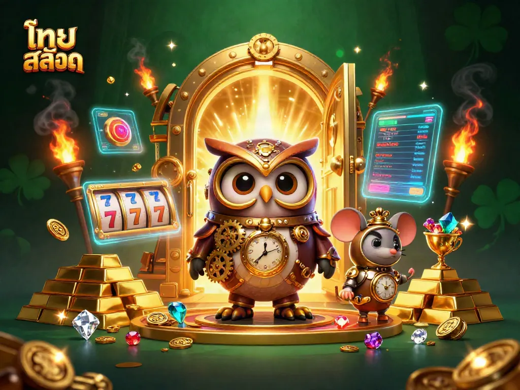 Spin to win at ไทย สล็อต featuring a time-traveling owl and dazzling casino treasures!