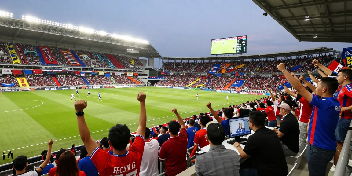 Exciting live sports atmosphere featuring enthusiastic fans and players, highlighting kora tv coverage of major events.