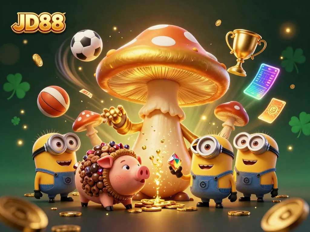 Engage with the magic of JD88's online casino featuring a golden wizard, treasure, and vibrant gaming elements.