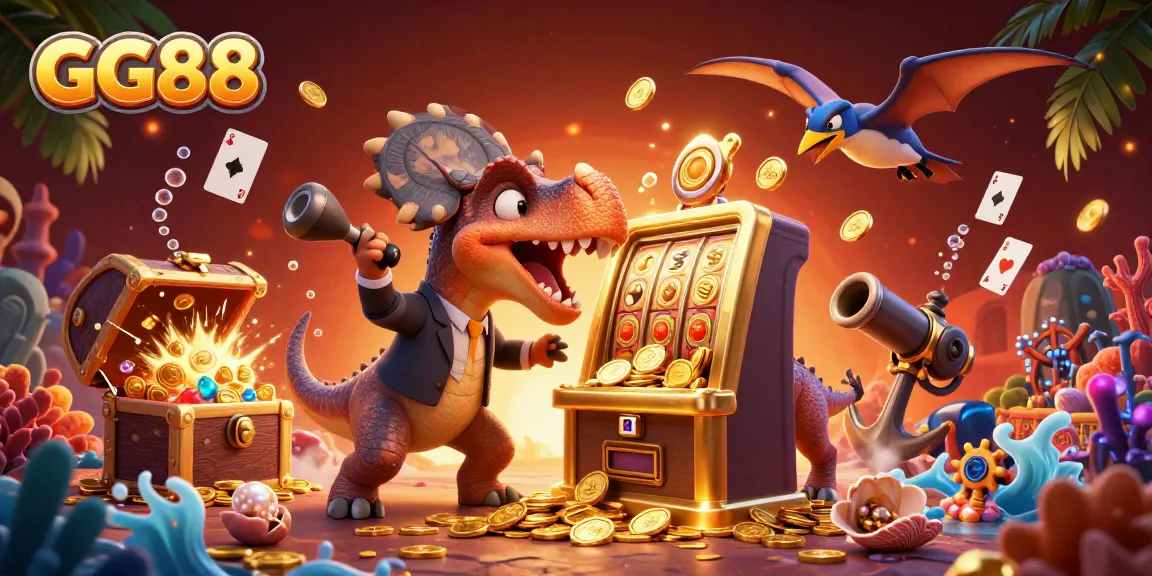 GG88 offers an exciting scene with characters celebrating a jackpot win at an animated casino.