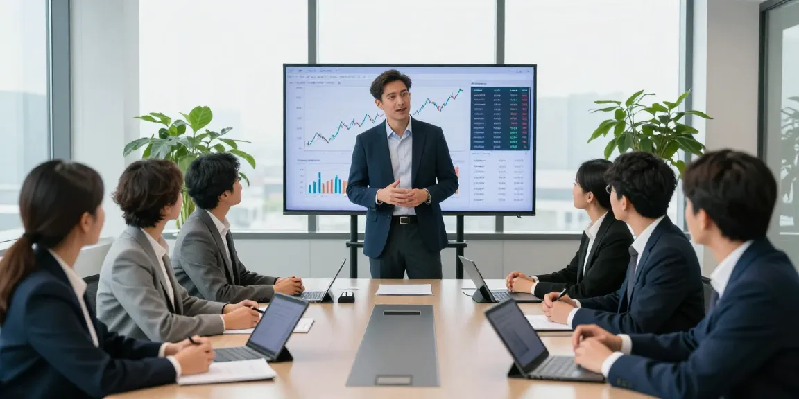Nathan Garries presenting investment strategies in a modern office.