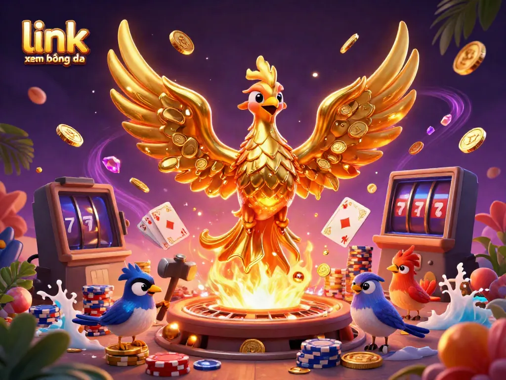 Engage in thrilling moments with link xem bóng đá featuring a gold phoenix and casino elements.