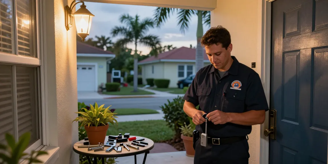 Locksmith Fort Lauderdale FL providing expert unlocking services at a residential door.